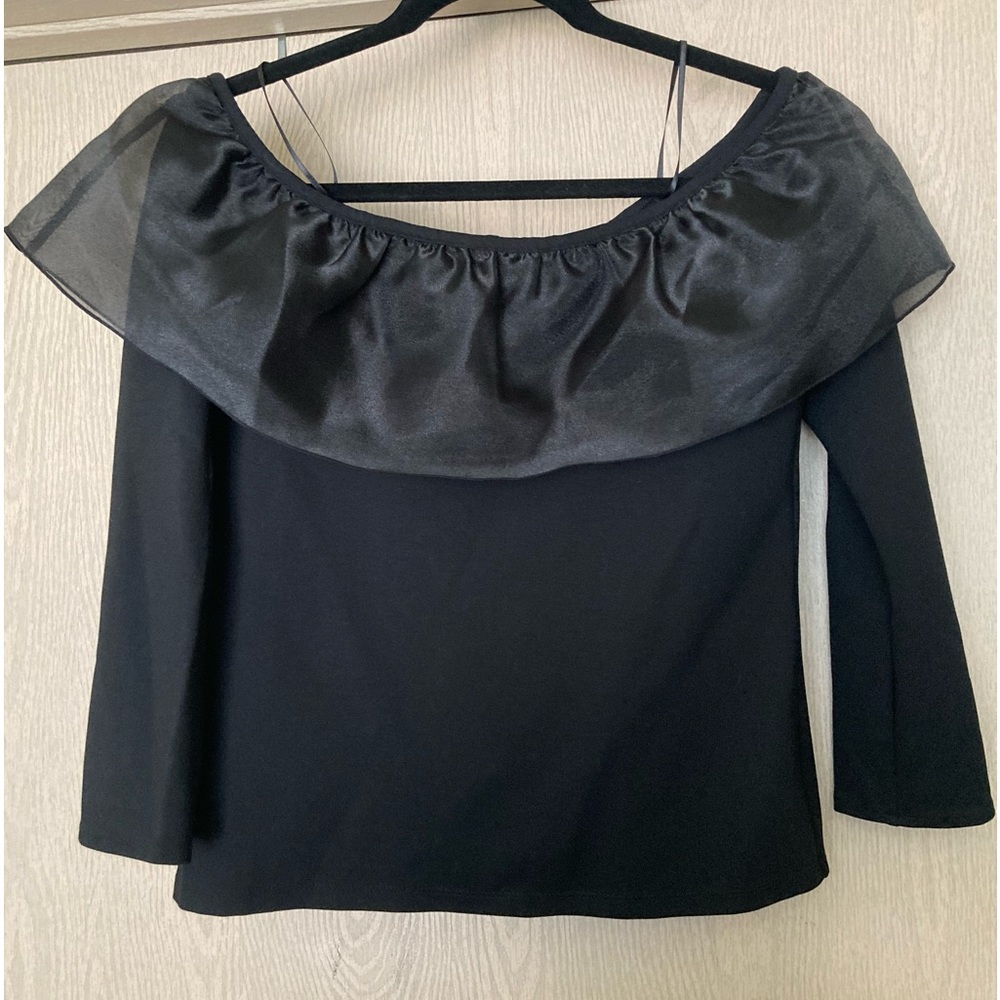 J. Crew Black Off-the-Shoulder Ruffle Blouse